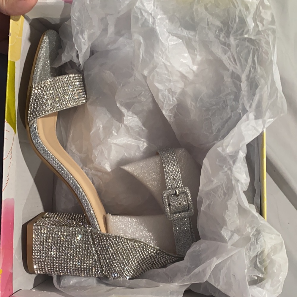 SILVER glitter heels